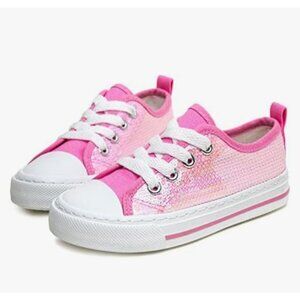 Toandon Girls Kids Sneakers Sparkle Fashion Glitter Sequins Canvas Shoes Size 3